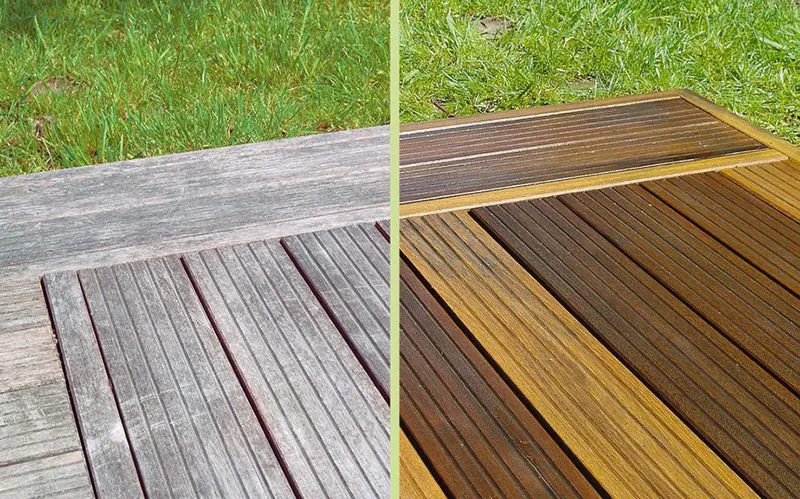 تصویر نشان‌دهنده سطح چوب تازه روغن‌کاری شده که بوی قوی از آن ساطع می‌شود